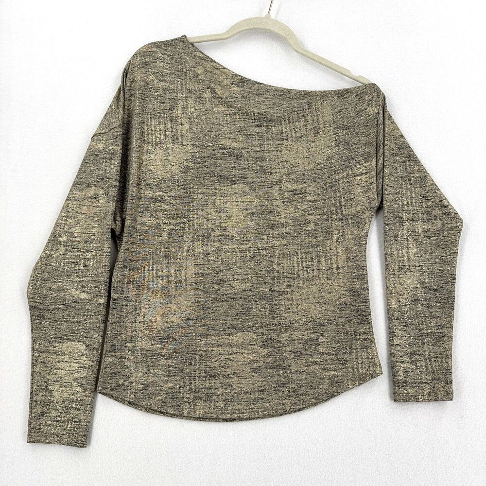 June & Hudson Metallic Top Women’s S Gold Black Boat Neck Long Sleeve Party Y2K